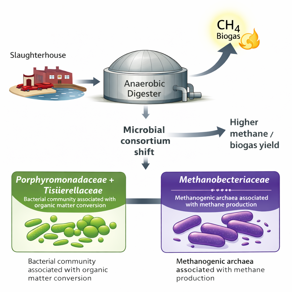 Ilustração do artigo sobre digestão anaeróbia de efluente de frigorífico e produção de biogás